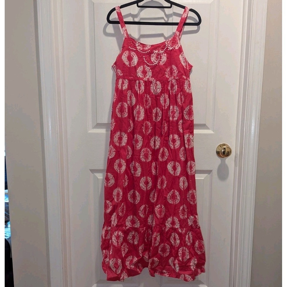 Boho Tie Dye Maxi Dress Pink Beaded Festival Beach Calypso St. Barth XL